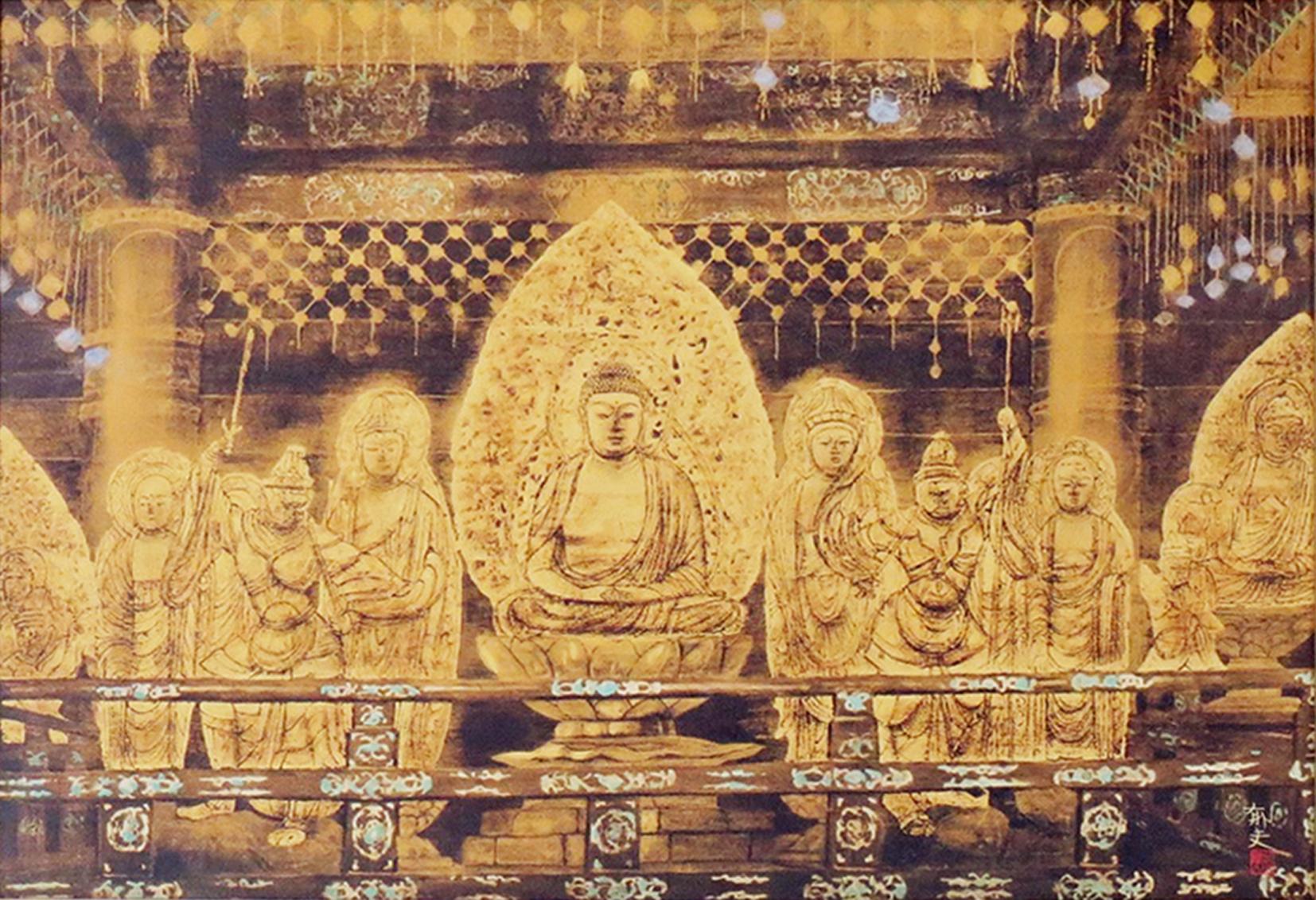 中尊寺金色堂新緑 油彩画・油絵 - 絵画